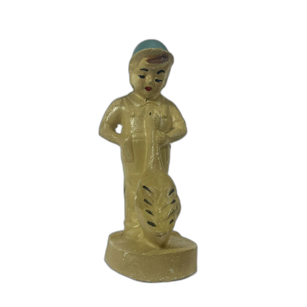 Vintage 1940s Chalkware Boy Goose Figurine Hand Painted